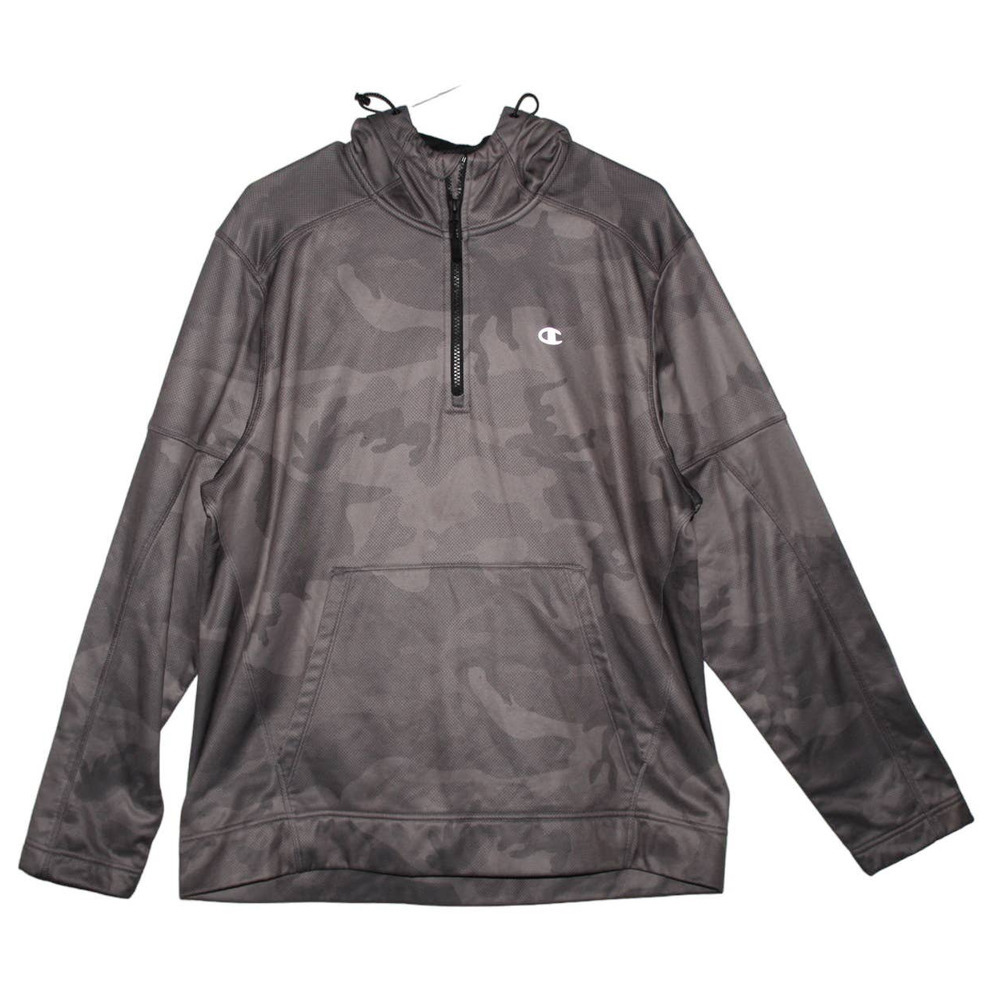 Women's Champion Gray Black Camo Pull Over Long Sleeve Sweatshirt Hoodie Size XL
